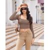 imageEkouaer Womens Long Sleeve Square Neck Crop Top Ribbed Slim Fitted Going Out Y2K Tops Casual Basic Shirts TeeCoffee Grey