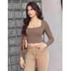 imageEkouaer Womens Long Sleeve Square Neck Crop Top Ribbed Slim Fitted Going Out Y2K Tops Casual Basic Shirts TeeCoffee Grey