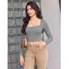 imageEkouaer Womens Long Sleeve Square Neck Crop Top Ribbed Slim Fitted Going Out Y2K Tops Casual Basic Shirts TeeHeather Grey