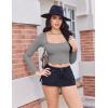 imageEkouaer Womens Long Sleeve Square Neck Crop Top Ribbed Slim Fitted Going Out Y2K Tops Casual Basic Shirts TeeHeather Grey