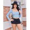 imageEkouaer Womens Long Sleeve Square Neck Crop Top Ribbed Slim Fitted Going Out Y2K Tops Casual Basic Shirts TeeLight Blue