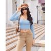 imageEkouaer Womens Long Sleeve Square Neck Crop Top Ribbed Slim Fitted Going Out Y2K Tops Casual Basic Shirts TeeLight Blue
