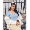 imageEkouaer Womens Long Sleeve Square Neck Crop Top Ribbed Slim Fitted Going Out Y2K Tops Casual Basic Shirts TeeLight Blue