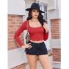 imageEkouaer Womens Long Sleeve Square Neck Crop Top Ribbed Slim Fitted Going Out Y2K Tops Casual Basic Shirts TeeLight Red