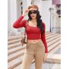 imageEkouaer Womens Long Sleeve Square Neck Crop Top Ribbed Slim Fitted Going Out Y2K Tops Casual Basic Shirts TeeLight Red