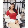 imageEkouaer Womens Long Sleeve Square Neck Crop Top Ribbed Slim Fitted Going Out Y2K Tops Casual Basic Shirts TeeLight Red