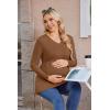 imageEkouaer Womens Maternity Shirts Long Sleeve Pregnancy Tops for Women V Neck Tunic Blouses ClothesLight Brown