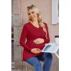 imageEkouaer Womens Maternity Shirts Long Sleeve Pregnancy Tops for Women V Neck Tunic Blouses ClothesWine Red