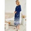 imageEkouaer Womens Nightgown VNeck Loungewear Long Sleeve Sleepwear Full Length Nightgown for Women S4XLNavy White Florals