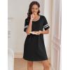 imageEkouaer Womens Nightgowns Short Sleeve Cotton Sleepwear Crew Neck Loungewear Color Block Nightshirt Summer DressesBlack