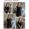 imageEkouaer Womens Nightgowns Short Sleeve Cotton Sleepwear Crew Neck Loungewear Color Block Nightshirt Summer DressesBlack