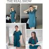 imageEkouaer Womens Nightgowns Short Sleeve Cotton Sleepwear Crew Neck Loungewear Color Block Nightshirt Summer DressesBlue Green