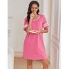 imageEkouaer Womens Nightgowns Short Sleeve Cotton Sleepwear Crew Neck Loungewear Color Block Nightshirt Summer DressesPink
