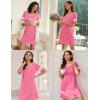 imageEkouaer Womens Nightgowns Short Sleeve Cotton Sleepwear Crew Neck Loungewear Color Block Nightshirt Summer DressesPink