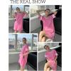 imageEkouaer Womens Nightgowns Short Sleeve Cotton Sleepwear Crew Neck Loungewear Color Block Nightshirt Summer DressesPink