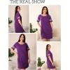 imageEkouaer Womens Nightgowns Short Sleeve Cotton Sleepwear Crew Neck Loungewear Color Block Nightshirt Summer DressesPurple