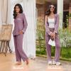 imageEkouaer Womens Pajama Sets Long Sleeve Button Down 2 Piece Pjs Soft Lounge Sets Notch Collar SleepwearCherry Red