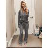 imageEkouaer Womens Pajama Sets Long Sleeve Button Down 2 Piece Pjs Soft Lounge Sets Notch Collar SleepwearDark Grey
