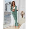 imageEkouaer Womens Pajama Sets Long Sleeve Button Down 2 Piece Pjs Soft Lounge Sets Notch Collar SleepwearGreen