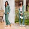 imageEkouaer Womens Pajama Sets Long Sleeve Button Down 2 Piece Pjs Soft Lounge Sets Notch Collar SleepwearGreen