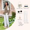 imageEkouaer Womens Pajama Sets Long Sleeve Button Down 2 Piece Pjs Soft Lounge Sets Notch Collar SleepwearLeopard