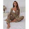 imageEkouaer Womens Pajama Sets Long Sleeve Button Down 2 Piece Pjs Soft Lounge Sets Notch Collar SleepwearLeopard