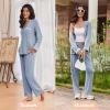 imageEkouaer Womens Pajama Sets Long Sleeve Button Down 2 Piece Pjs Soft Lounge Sets Notch Collar SleepwearLight Blue
