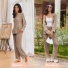 imageEkouaer Womens Pajama Sets Long Sleeve Button Down 2 Piece Pjs Soft Lounge Sets Notch Collar SleepwearLight Brown
