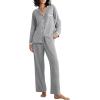 imageEkouaer Womens Pajama Sets Long Sleeve Button Down 2 Piece Pjs Soft Lounge Sets Notch Collar SleepwearLight Grey