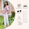imageEkouaer Womens Pajama Sets Long Sleeve Button Down 2 Piece Pjs Soft Lounge Sets Notch Collar SleepwearLilac