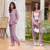 imageEkouaer Womens Pajama Sets Long Sleeve Button Down 2 Piece Pjs Soft Lounge Sets Notch Collar SleepwearLilac