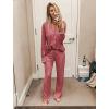 imageEkouaer Womens Pajama Sets Long Sleeve Button Down 2 Piece Pjs Soft Lounge Sets Notch Collar SleepwearOrange Red