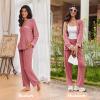 imageEkouaer Womens Pajama Sets Long Sleeve Button Down 2 Piece Pjs Soft Lounge Sets Notch Collar SleepwearOrange Red