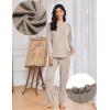 imageEkouaer Womens Pajama Sets Long Sleeve Lounge Set 2 Piece Pj Sets for Women Henley Neck Casual Sleepwear Loungewear SXXLKhaki