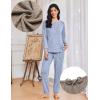 imageEkouaer Womens Pajama Sets Long Sleeve Lounge Set 2 Piece Pj Sets for Women Henley Neck Casual Sleepwear Loungewear SXXLLight Blue