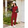 imageEkouaer Womens Pajama Sets Long Sleeve Lounge Set 2 Piece Pj Sets for Women Henley Neck Casual Sleepwear Loungewear SXXLRed and Black Plaid