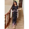 imageEkouaer Womens Pajama Sets Pleated Tops with Long Pants Lounge Set Long Sleeve Fall Sleepwear Ladies Pjs SXXLBlack Floral
