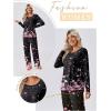 imageEkouaer Womens Pajama Sets Pleated Tops with Long Pants Lounge Set Long Sleeve Fall Sleepwear Ladies Pjs SXXLBlack Floral