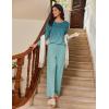 imageEkouaer Womens Pajama Sets Pleated Tops with Long Pants Lounge Set Long Sleeve Fall Sleepwear Ladies Pjs SXXLGreen Leaves