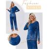 imageEkouaer Womens Pajama Sets Pleated Tops with Long Pants Lounge Set Long Sleeve Fall Sleepwear Ladies Pjs SXXLNavy Folk Print