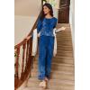 imageEkouaer Womens Pajama Sets Pleated Tops with Long Pants Lounge Set Long Sleeve Fall Sleepwear Ladies Pjs SXXLNavy Folk Print