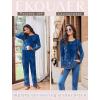 imageEkouaer Womens Pajama Sets Pleated Tops with Long Pants Lounge Set Long Sleeve Fall Sleepwear Ladies Pjs SXXLNavy Folk Print