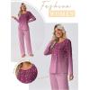 imageEkouaer Womens Pajama Sets Pleated Tops with Long Pants Lounge Set Long Sleeve Fall Sleepwear Ladies Pjs SXXLWine Ombre Leaves