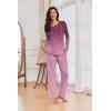imageEkouaer Womens Pajama Sets Pleated Tops with Long Pants Lounge Set Long Sleeve Fall Sleepwear Ladies Pjs SXXLWine Ombre Leaves