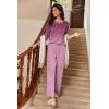 imageEkouaer Womens Pajama Sets Pleated Tops with Long Pants Lounge Set Long Sleeve Fall Sleepwear Ladies Pjs SXXLWine Ombre Leaves