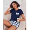 imageEkouaer Womens Pajama Sets Short Sleeve Pajamas for Women Sets Soft Lounge Sets Casual V Neck Sleepwear PJSBlue Plaid