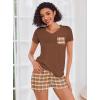 imageEkouaer Womens Pajama Sets Short Sleeve Pajamas for Women Sets Soft Lounge Sets Casual V Neck Sleepwear PJSBrown Plaid