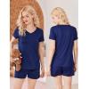 imageEkouaer Womens Pajama Sets Short Sleeve Pajamas for Women Sets Soft Lounge Sets Casual V Neck Sleepwear PJSNavy Blue