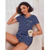 imageEkouaer Womens Pajama Sets Short Sleeve Pajamas for Women Sets Soft Lounge Sets Casual V Neck Sleepwear PJSNavy Blue Stripes