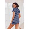 imageEkouaer Womens Pajama Sets Short Sleeve Pajamas for Women Sets Soft Lounge Sets Casual V Neck Sleepwear PJSNavy Blue Stripes